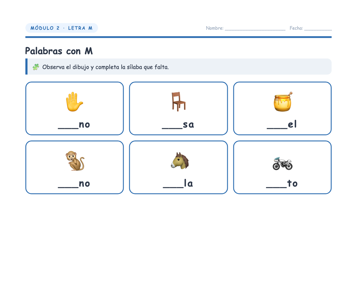 Completar palabras con dibujos